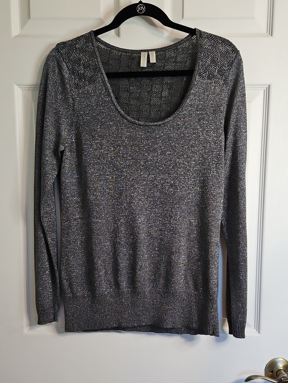 Madison Metallic Gray Scoop Neck Knit Sweater